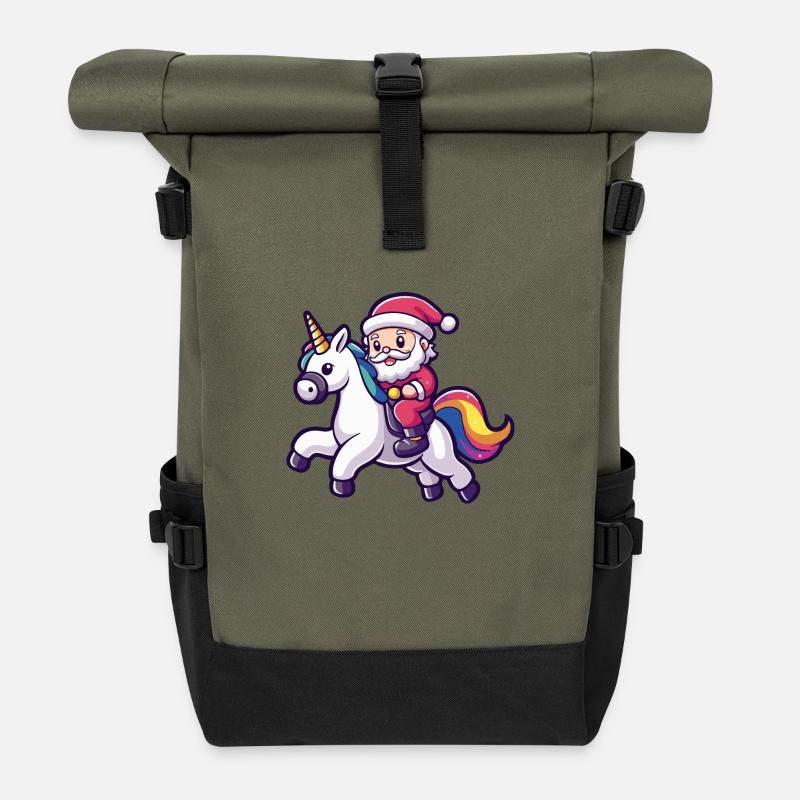 Einhorn Weihnachtsmann - Rolltop Rucksack - Olive/Schwarz
