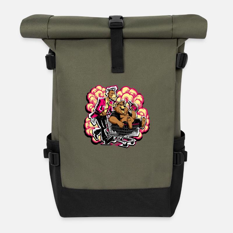 zwei Bären mit guter Laune - Rolltop Rucksack - Olive/Schwarz