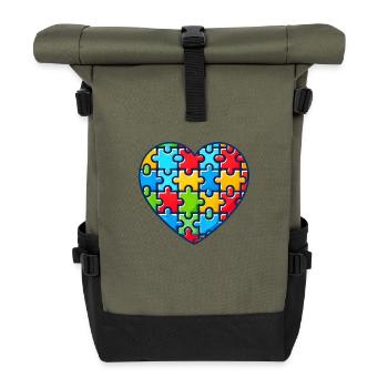 Autisme Cœur Journée de sensibilisation à l’autisme - Sac à dos roll top - olive/noir - Devant