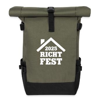 Hausbau 2025 Haus Bau Baustelle Bauherr Richtfest - Rolltop Rucksack - Olive/Schwarz - Vorne