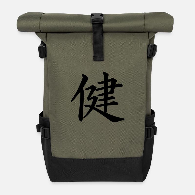santé kanji - Sac à dos roll top - olive/noir
