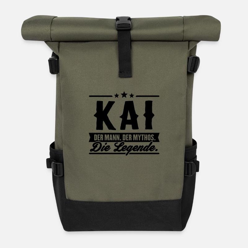 Mann Mythos Legende Kai - Rolltop Rucksack - Olive/Schwarz