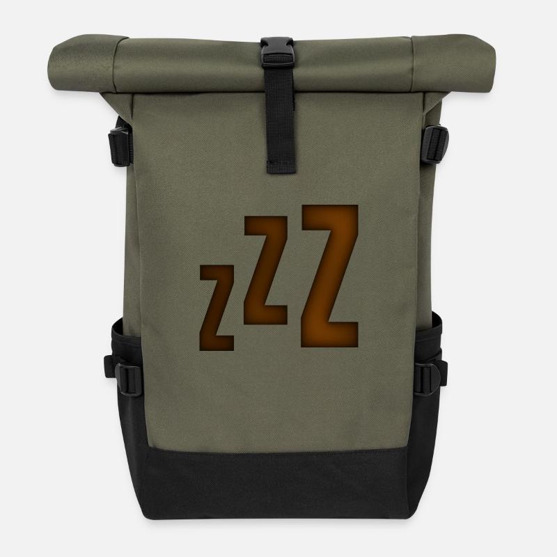 Smiley Sleeping 'ZZZ' - Rolltop Rucksack - Olive/Schwarz