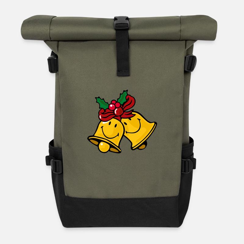Smiley Christmas Bells - Rolltop Rucksack - Olive/Schwarz