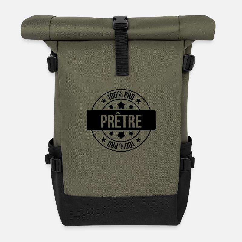Priest Priester Prêtre Religion Cross Croix God - Roll Top Backpack - olive/black