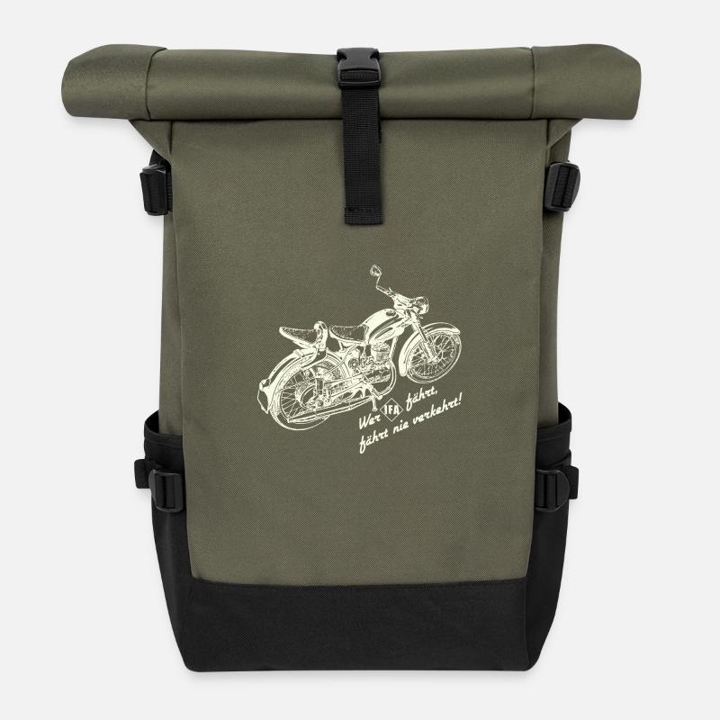 DDR Oldtimer Motorrad RT125 - Rolltop Rucksack - Olive/Schwarz