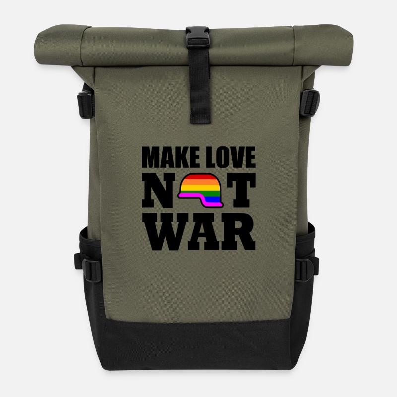 Make love not war - Rolltop Rucksack - Olive/Schwarz