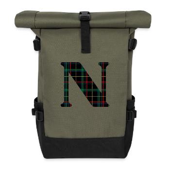 Monogramm n Schottischer Tartan - Rolltop Rucksack - Olive/Schwarz - Vorne