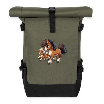Poney avec enfant gambadant - Sac à dos roll top - olive/noir - Devant