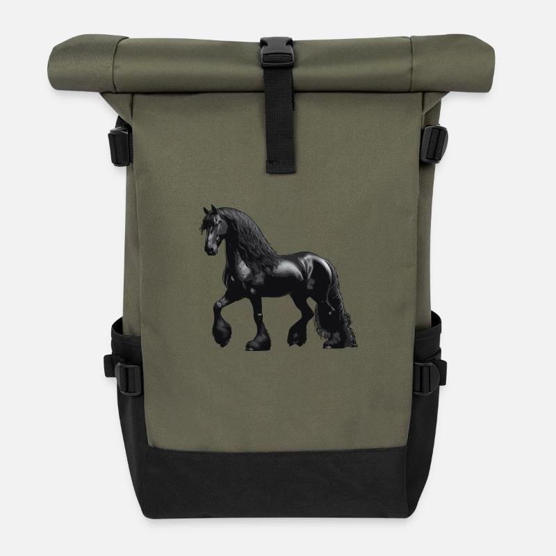 Friesian horse show - Roll Top Backpack - olive/black