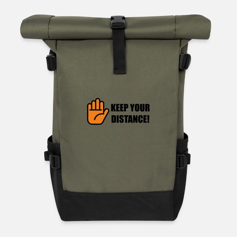 Kepp Your Distance! - Roll Top Backpack - olive/black