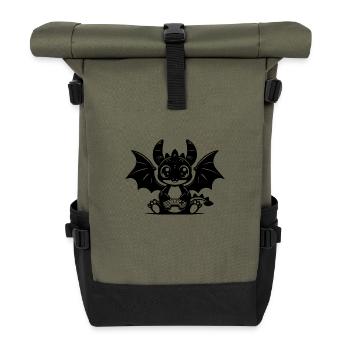 Süsser Kinder Drache mit Flügeln und Controller - Rolltop Rucksack - Olive/Schwarz - Vorne