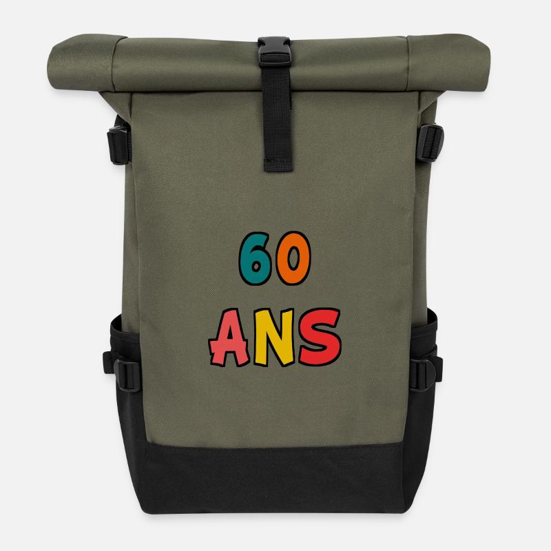 60. 60 ANS. 60e ANNIVERSAIRE. ANNIVERSAIRE 60 ANS. - Sac à dos roll top - olive/noir