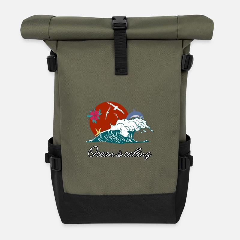 La mer vous appelle - Sac à dos roll top - olive/noir