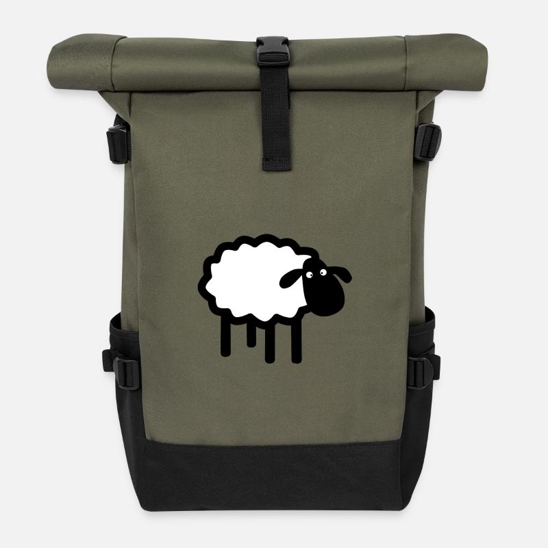 Peekaboo Sheep Silhouette - Roll Top Backpack - olive/black