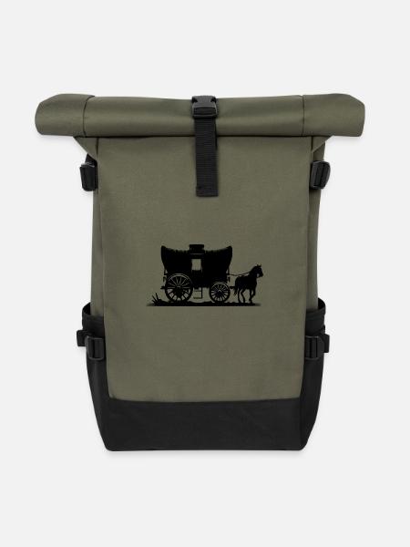 Reise Planwagen mit Pferd Alte Reiseart - Rolltop Rucksack - Olive/Schwarz