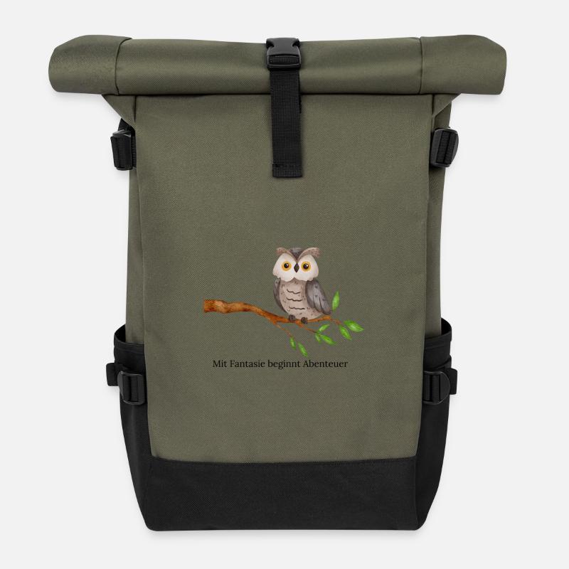Eulen Motiv - Rolltop Rucksack - Olive/Schwarz