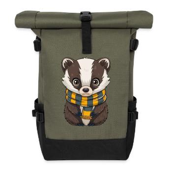 Süßer Dachs mit gelb-schwarzem Schal - Rolltop Rucksack - Olive/Schwarz - Vorne