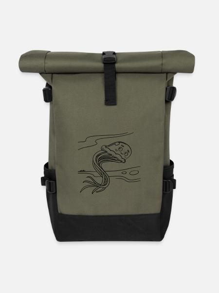 Ausmalspaß mit Qualle für Kinderbekleidung & mehr - Rolltop Rucksack - Olive/Schwarz