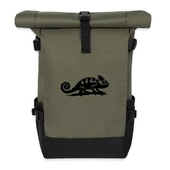 Little Chameleon Dragon with Curled Tail - Roll Top Backpack - olive/black - Front