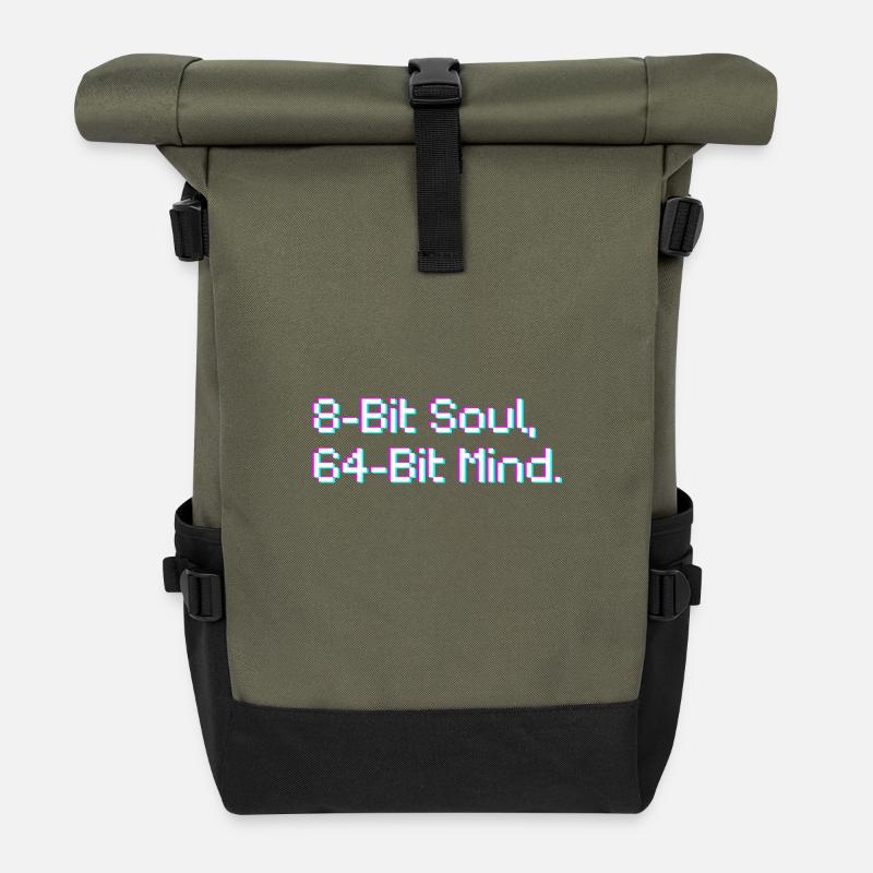 8 bits Soul, 64 bits cœur - Sac à dos roll top - olive/noir