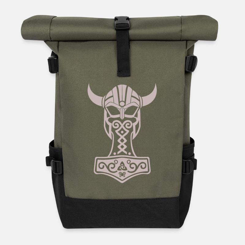 Mjölnir Viking Tribal – Thors Hammer - Rolltop Rucksack - Olive/Schwarz