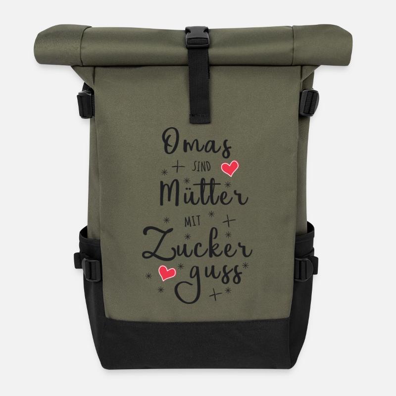 Omas sind Mütter mit Zuckerguss - Oma Geschenk - Rolltop Rucksack - Olive/Schwarz