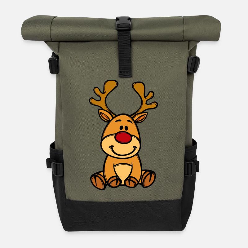 Rudolf Weihnachten Rentier - Rolltop Rucksack - Olive/Schwarz