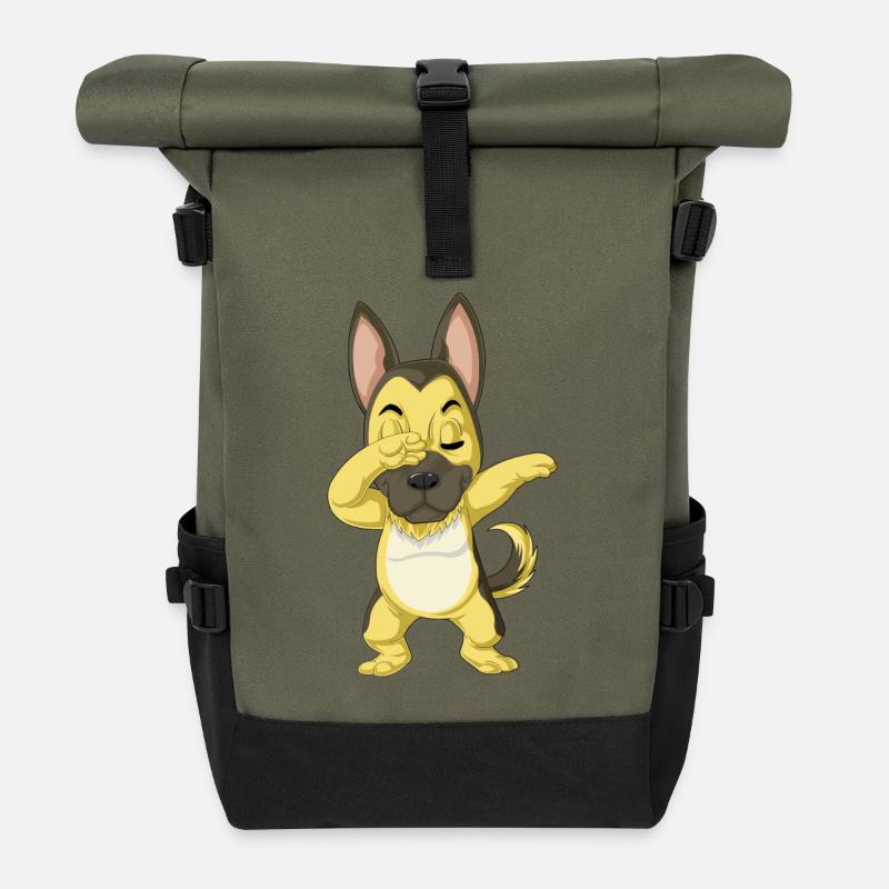 Dabbing Deutscher Schäferhund - Rolltop Rucksack - Olive/Schwarz