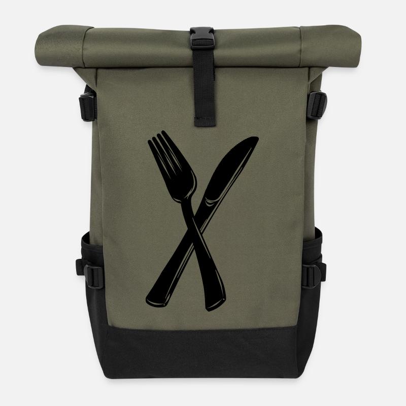Messer und Gabel - Rolltop Rucksack - Olive/Schwarz