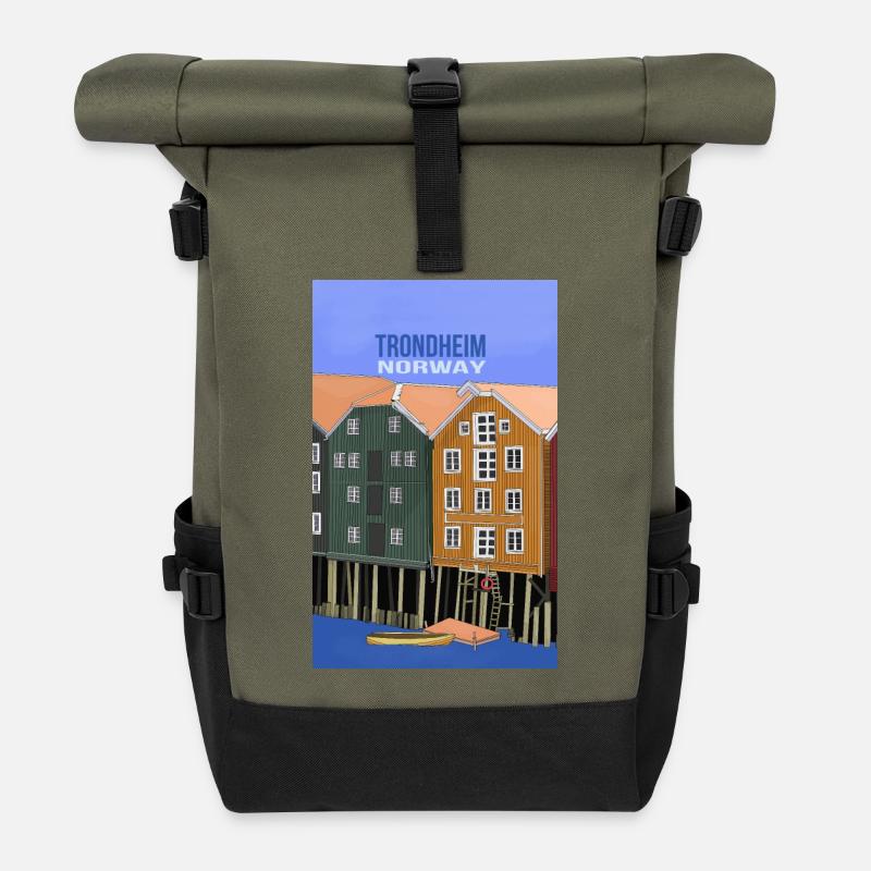 Trondheim Norwegen - Rolltop Rucksack - Olive/Schwarz