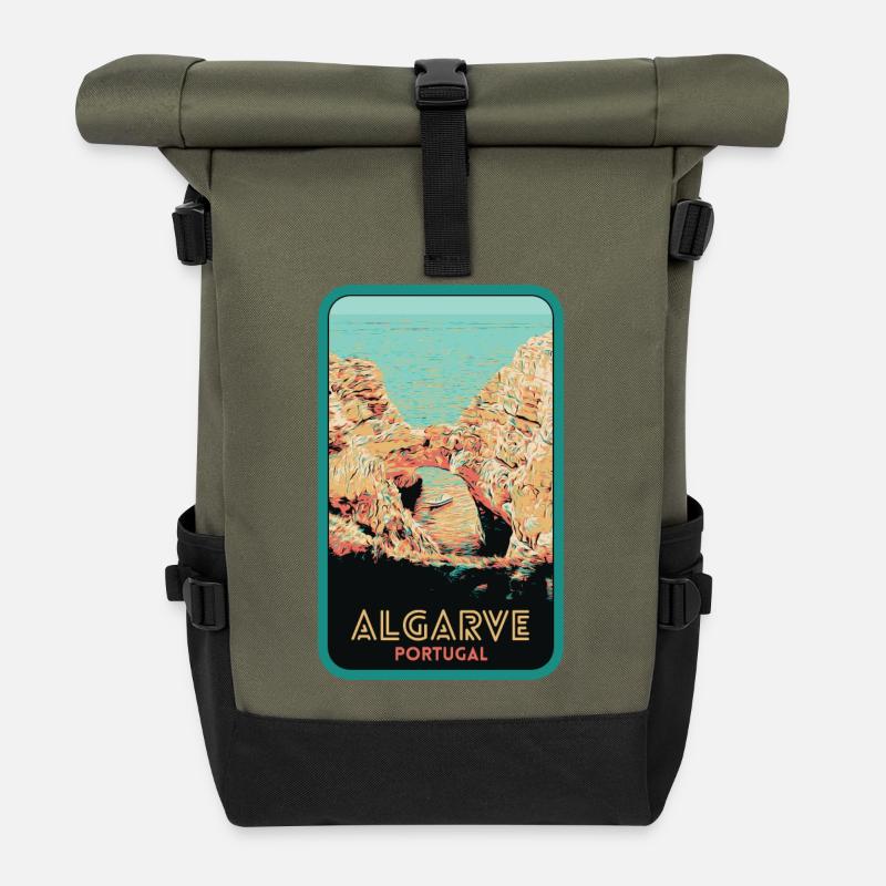 Emblematic cliffs of the Algarve: Original view - Roll Top Backpack - olive/black