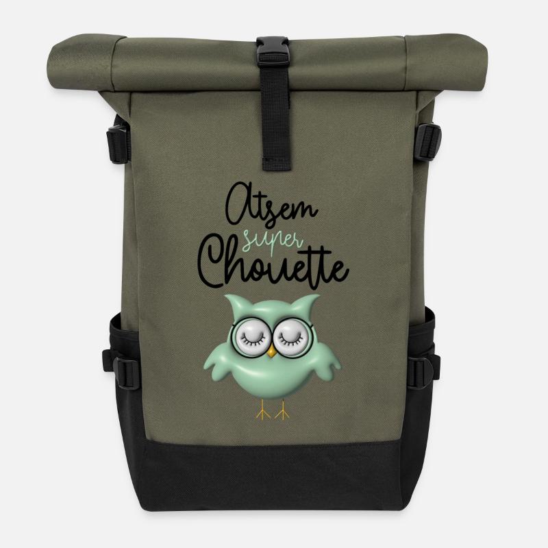 Atsem super chouette verte 3D - Sac à dos roll top - olive/noir