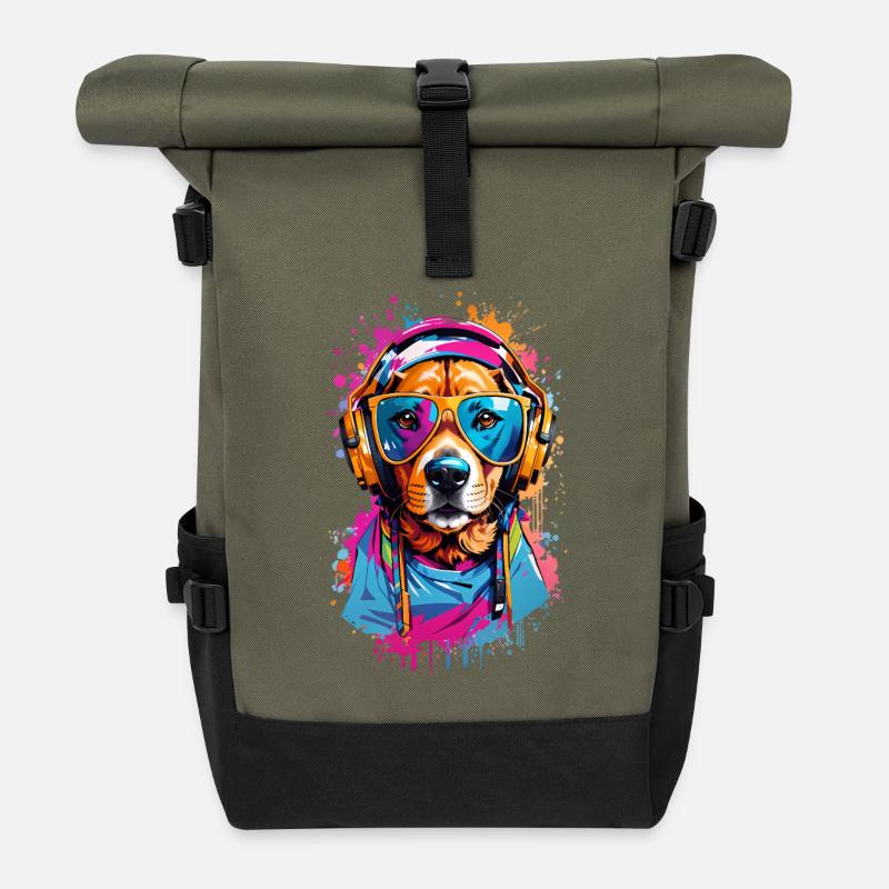 Coole Hund - Rolltop Rucksack - Olive/Schwarz