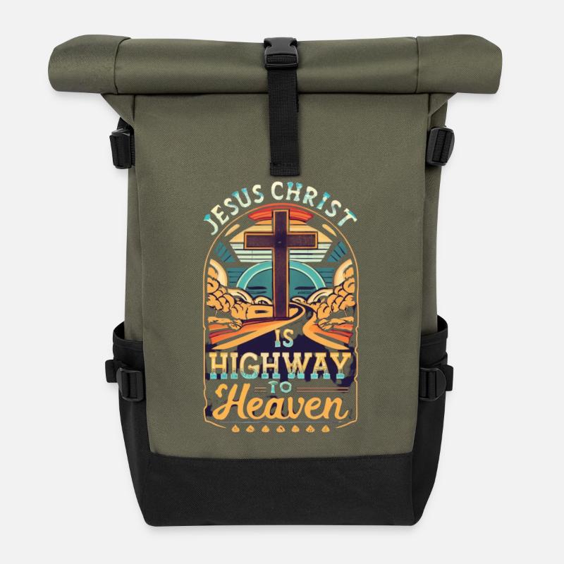 Kreuzweg zum Himmel Artwork - Rolltop Rucksack - Olive/Schwarz