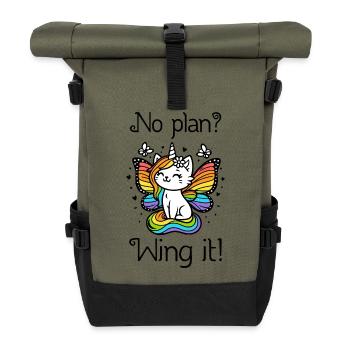 Pas de plan ? Ailez-le ! Chat licorne ailé (coloré) - Sac à dos roll top - olive/noir - Devant