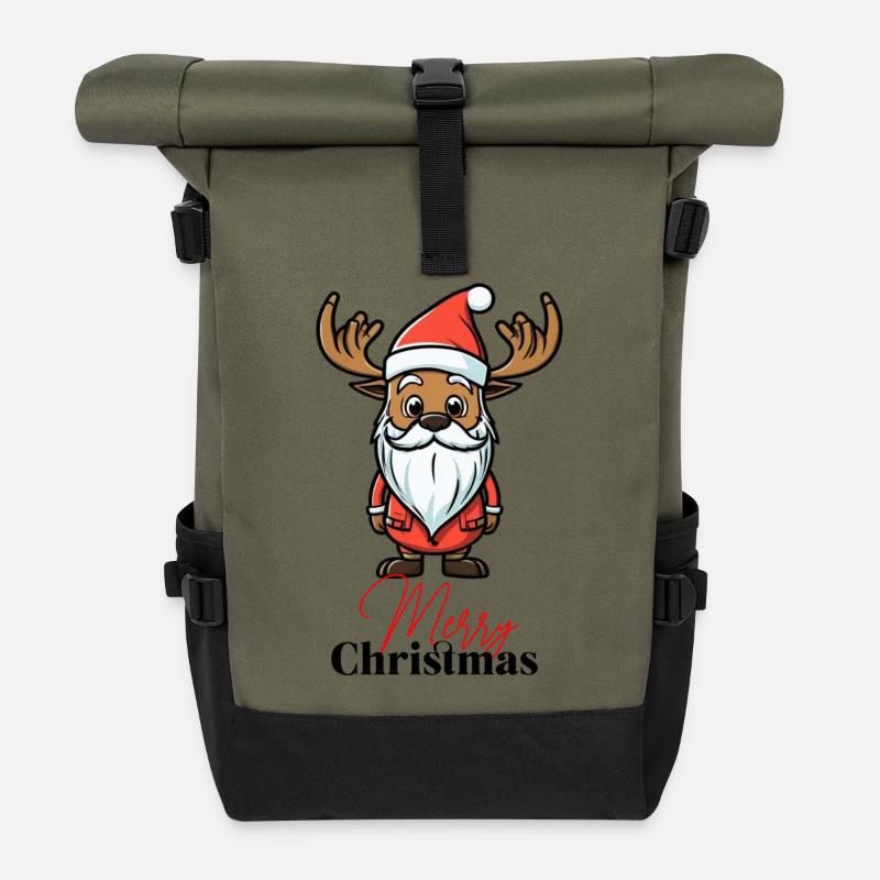 Reindeer Santa Claus - Roll Top Backpack - olive/black