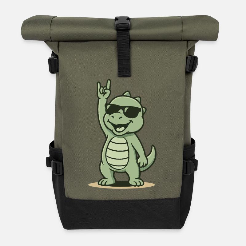 Dino rocks! - Roll Top Backpack - olive/black