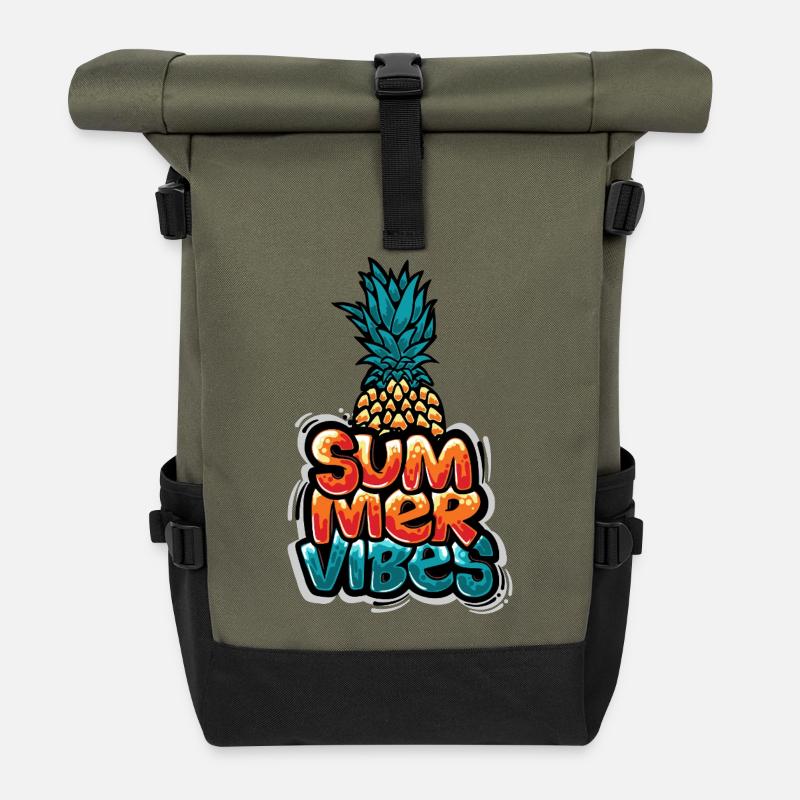 Sommer Vibes Ananas Design - Rolltop Rucksack - Olive/Schwarz
