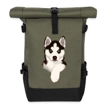 Chiot husky aux yeux bleus - Sac à dos roll top - olive/noir - Devant