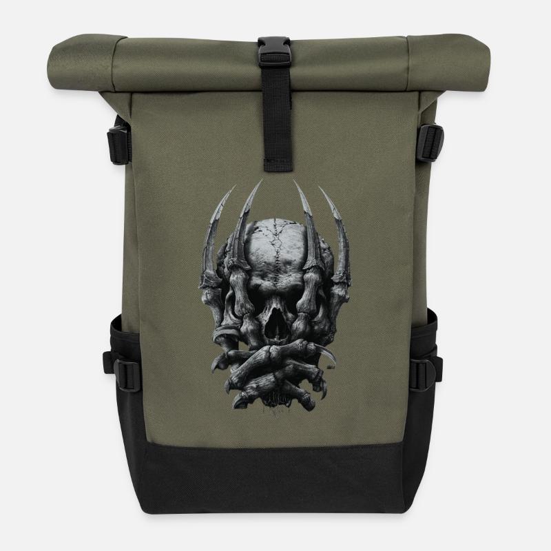 Dark Gothic Skull - Roll Top Backpack - olive/black