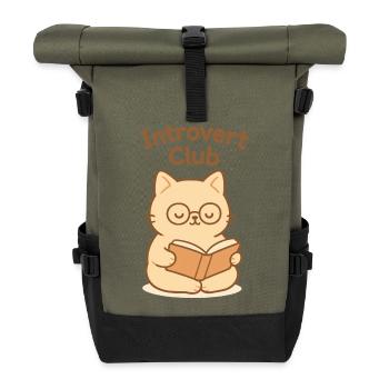 Introvert Club Cat Reading - Roll Top Backpack - olive/black - Front