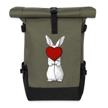 Häschen Herzumarmung - Rolltop Rucksack - Olive/Schwarz - Vorne