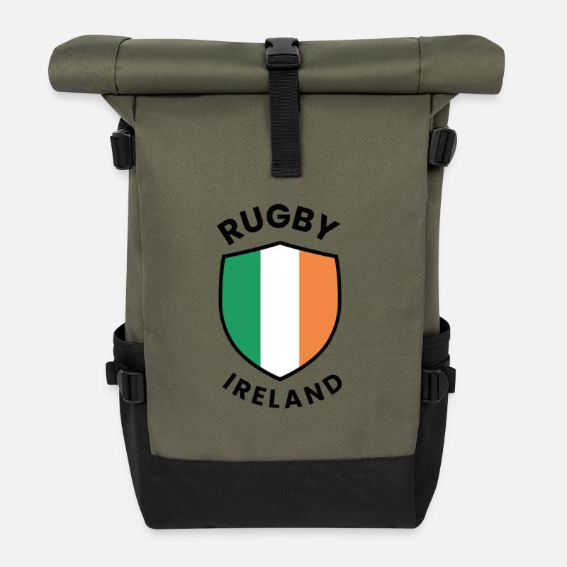 Design des Rugby Ireland Shield - Rolltop Rucksack - Olive/Schwarz