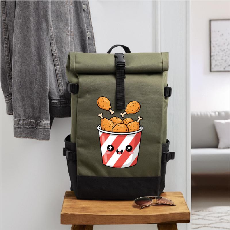 Kawaii-Brathähnchen-Eimer Rolltop Rucksack