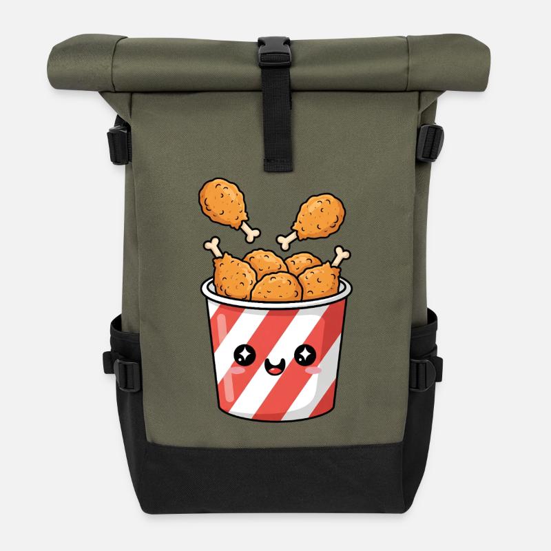 Seau de poulet frit Kawaii - Sac à dos roll top - olive/noir