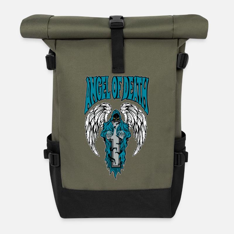 Angel of Death Crest with Blue Wings - Roll Top Backpack - olive/black