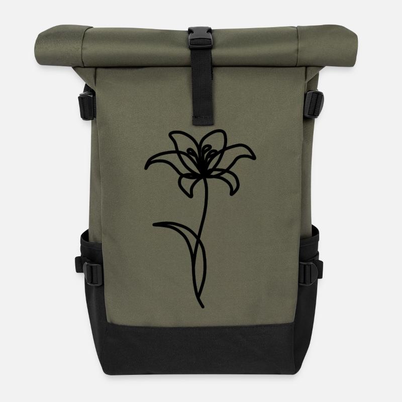 Minimalistische Lilie - Rolltop Rucksack - Olive/Schwarz