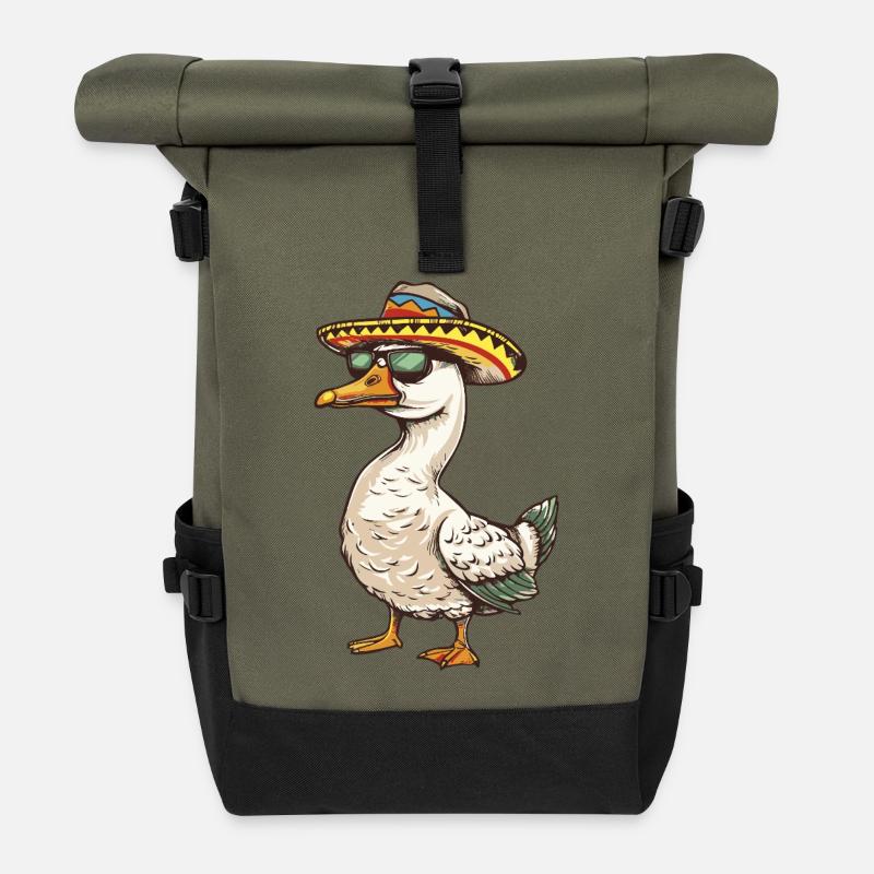 Gans Comic Lustig Sombrero - Rolltop Rucksack - Olive/Schwarz
