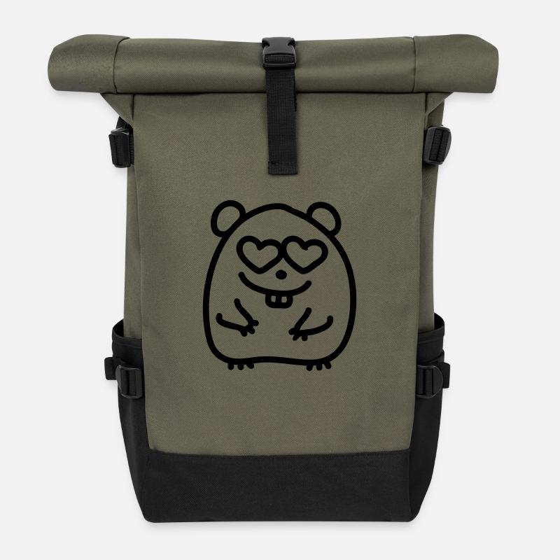 Verliebter Hamster - Line - Rolltop Rucksack - Olive/Schwarz
